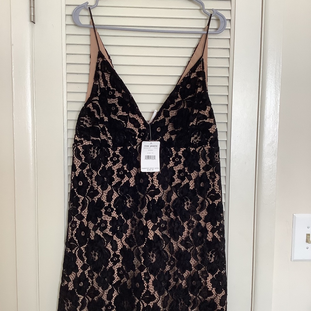 NWT free people black  lace overlay dress, size 12
